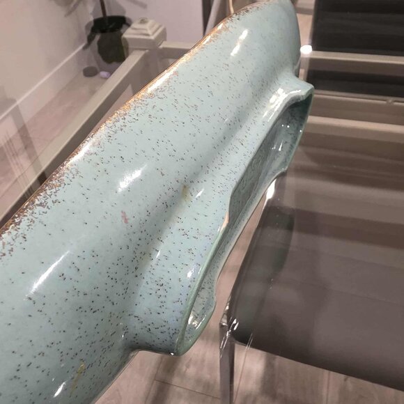 Vintage Ceramic Plate J&S U.S.A. Calif Orig. - Mid-Century (MCM), Sky Blue Glaze - Picture 8 of 13